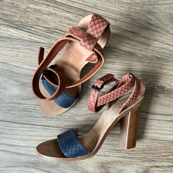 Vince Nava Snake Embossed Ankle-Wrap Heels - Picture 3 of 5